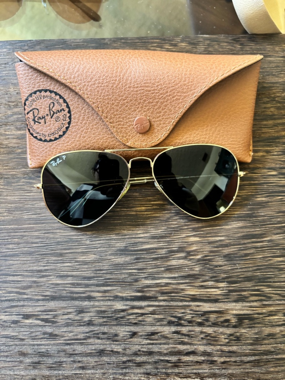 Ray-Ban Gold Frame Polarized Aviator Sunglasses with Black Lenses